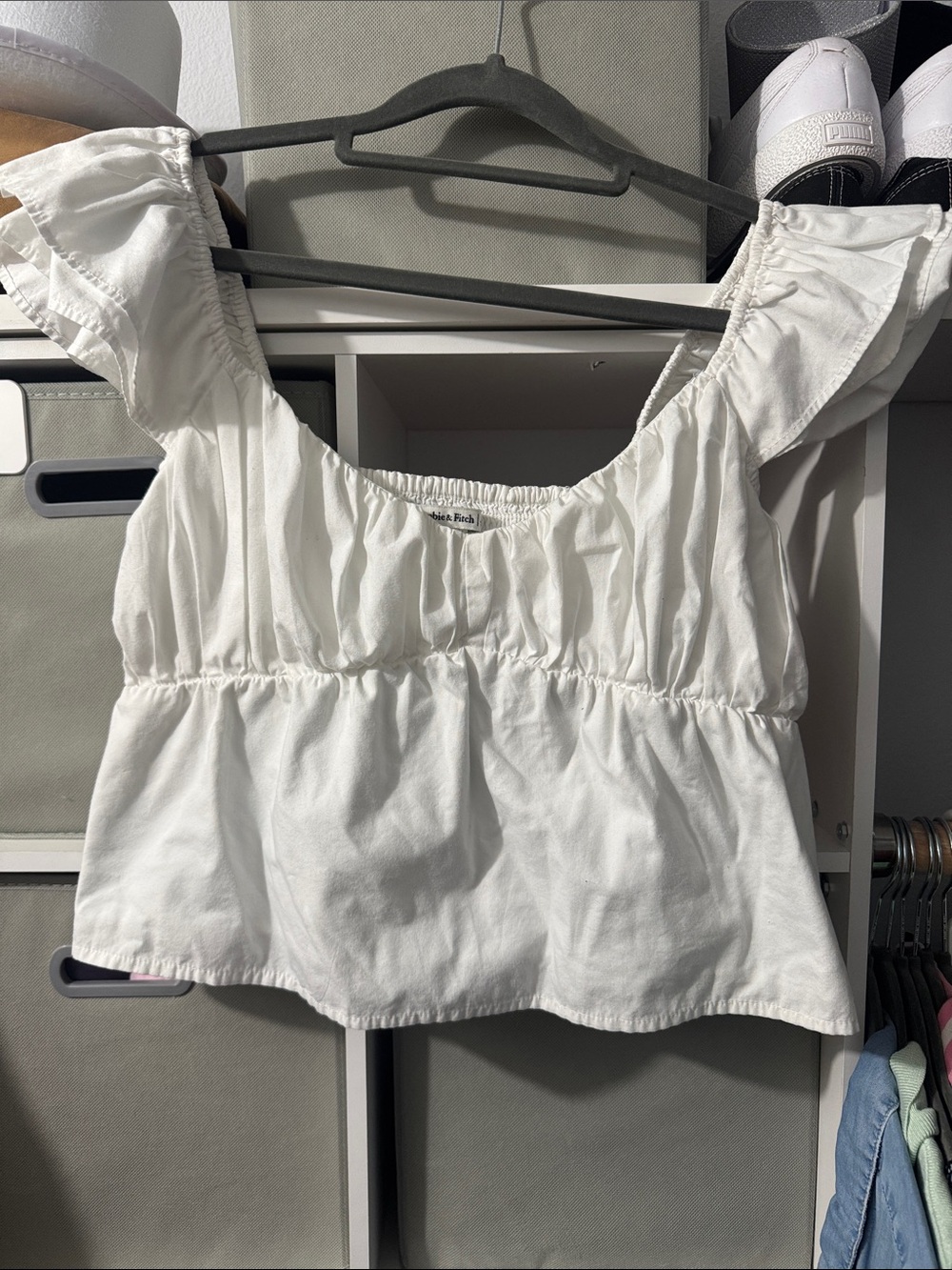 Abercrombie & Fitch White Ruffle Sleeve Crop Top